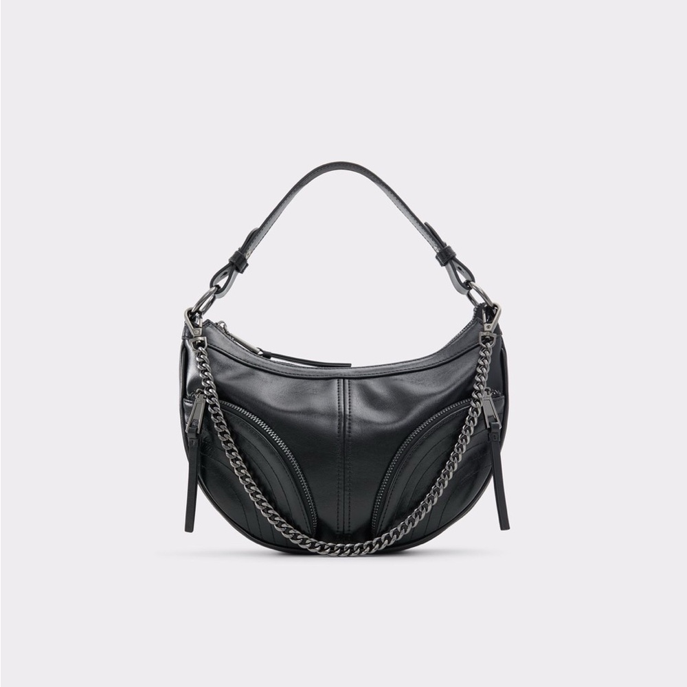 Aldo Black Crescent Shoulder Bag with Chain Detail